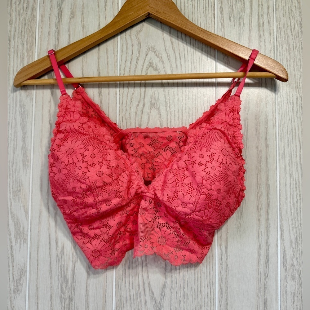 Aerie Be Free Lace Padded Triangle Bralette - Coral, Size L